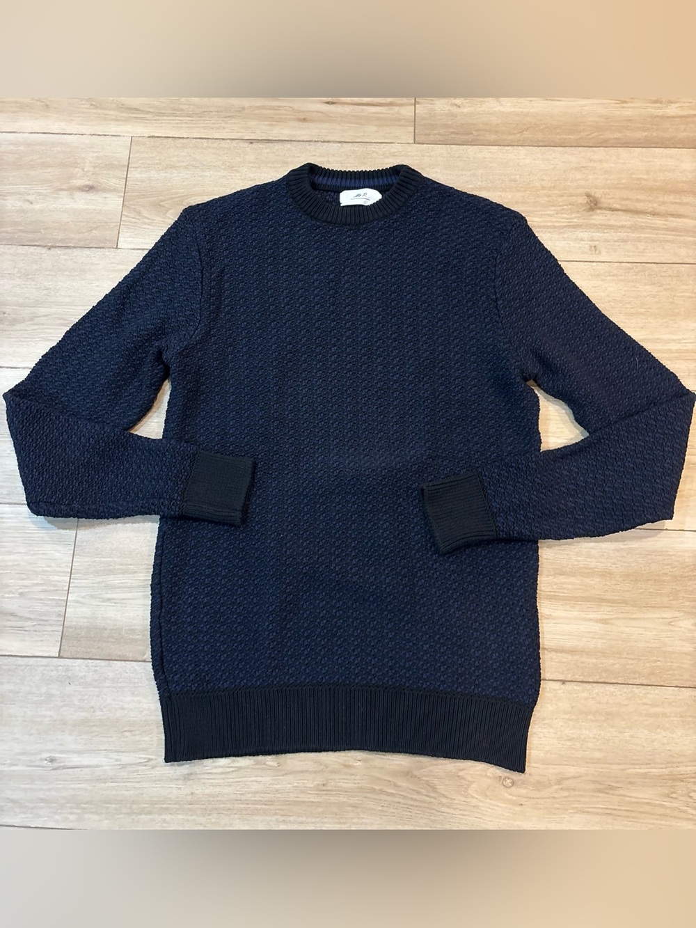 Mr. Porter Mr P. Blue Black Textured Crewneck Made in Italy Cotton Medium M